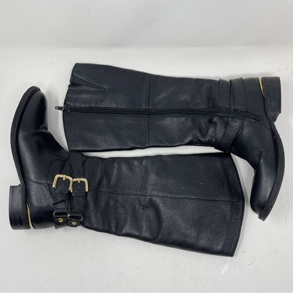 Steve Madden Avilla Black Riding Boots Leather Double Buckle Zipper Women's 5.5 - Picture 5 of 12